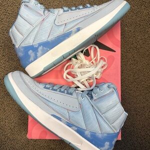 Jordan 2 Retro J Balvin - Light Blue and White High-Top Sneakers